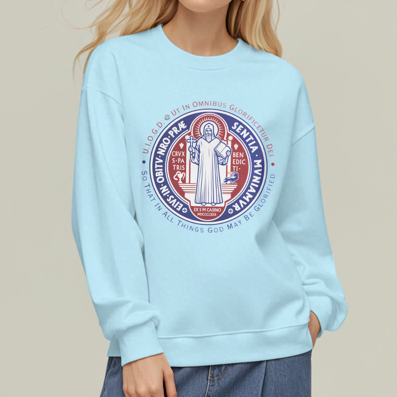 Christianartworkshop  Classic Colored Style St. Benedict Medal Emblem Fleece Lined Polyester Sweatshirt - image 28