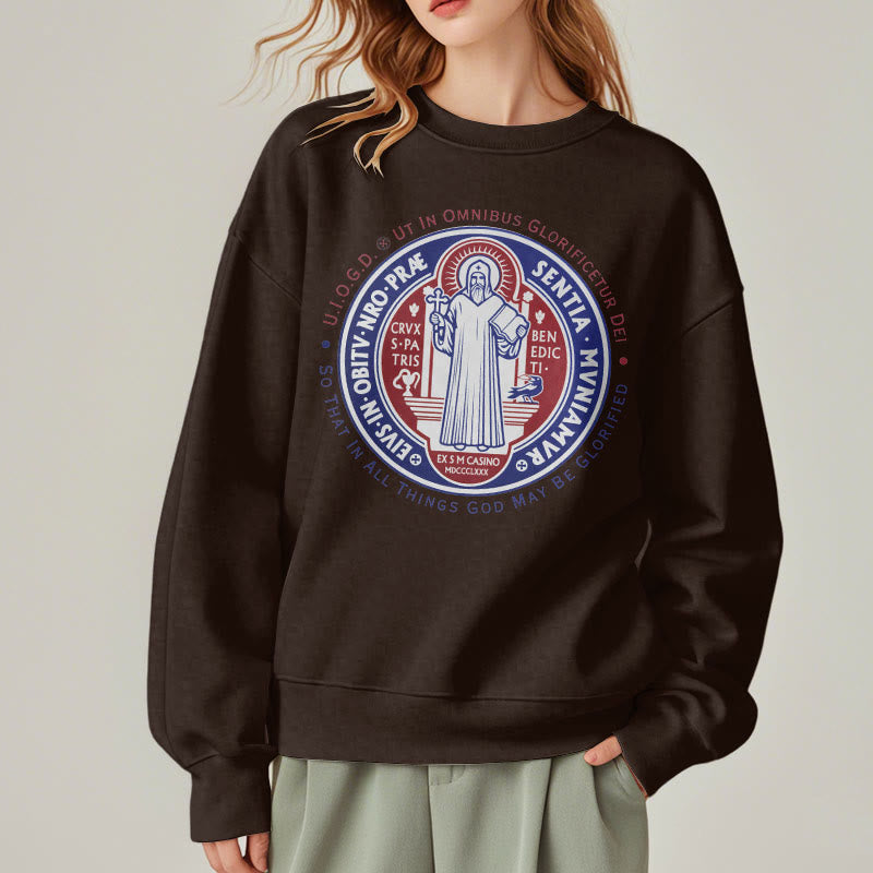 Christianartworkshop  Classic Colored Style St. Benedict Medal Emblem Fleece Lined Polyester Sweatshirt - image 17