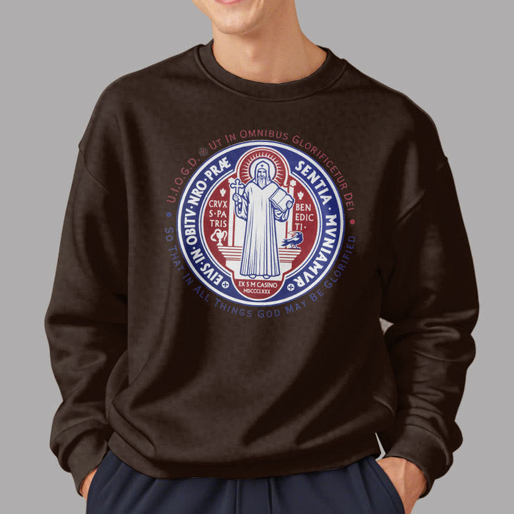 Christianartworkshop  Classic Colored Style St. Benedict Medal Emblem Fleece Lined Polyester Sweatshirt - image 18