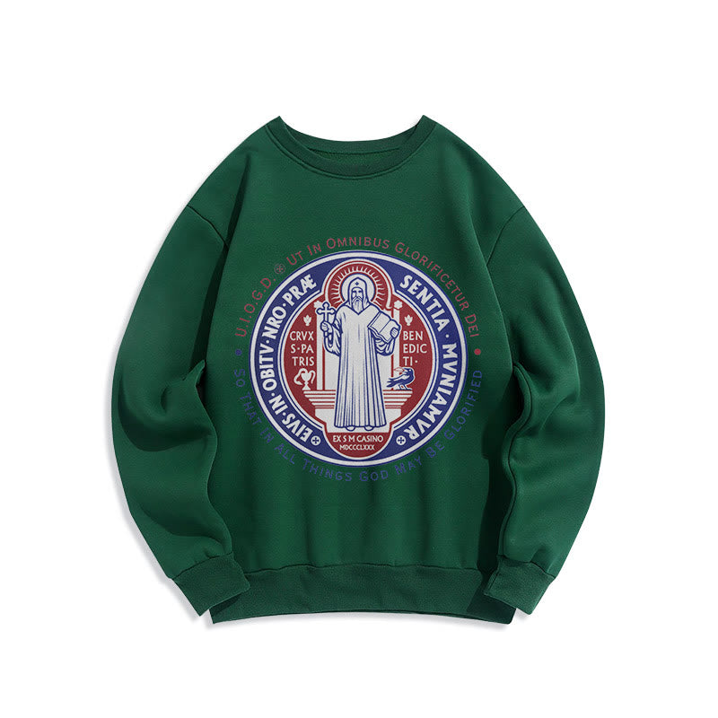 Christianartworkshop  Classic Colored Style St. Benedict Medal Emblem Fleece Lined Polyester Sweatshirt - Green - 2XL - image 20
