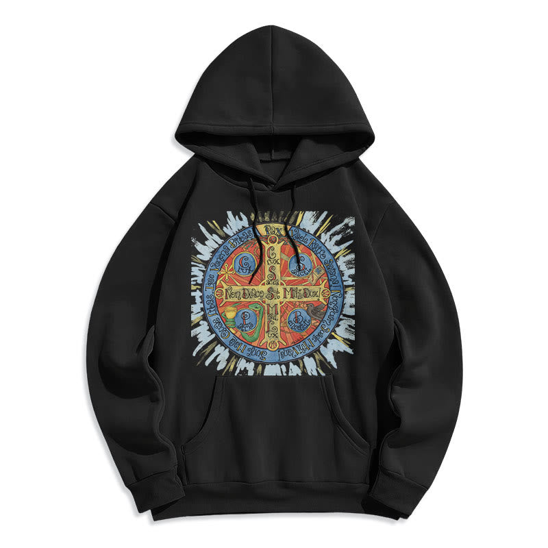 Christianartworkshop Classic Colored Style Pax Benedictine Cross Fleece Lined Polyester Hoodie - Black - 2XL - image 0