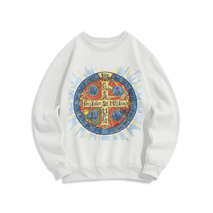 Christianartworkshop Classic Colored Style Pax Benedictine Cross Fleece Lined Polyester Sweatshirt - White - 2XL - image 5