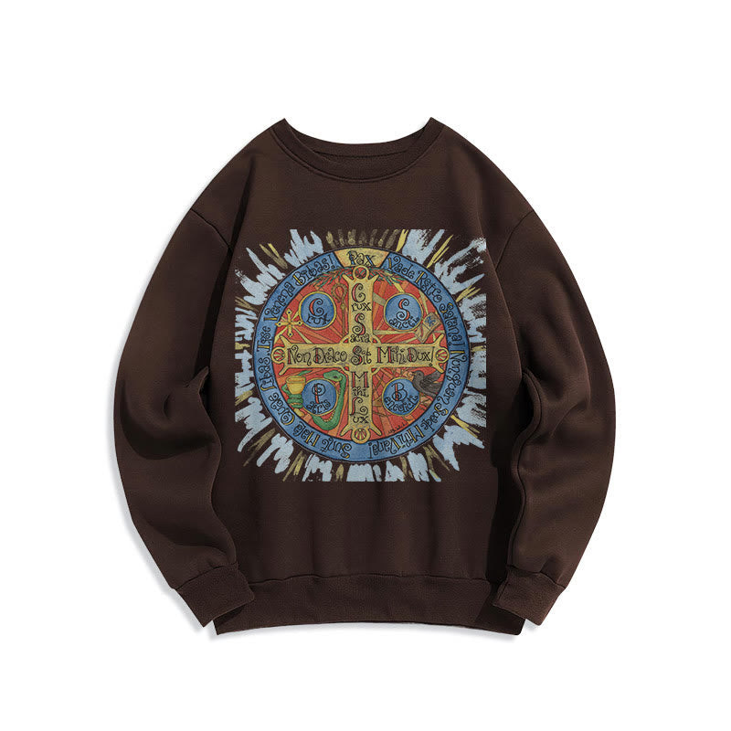 Christianartworkshop Classic Colored Style Pax Benedictine Cross Fleece Lined Polyester Sweatshirt - Brown - 2XL - image 15