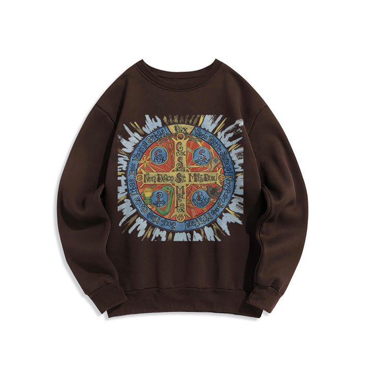 Christianartworkshop Classic Colored Style Pax Benedictine Cross Fleece Lined Polyester Sweatshirt - Brown - 2XL - image 15
