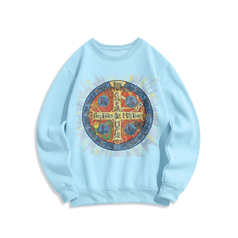 Christianartworkshop Classic Colored Style Pax Benedictine Cross Fleece Lined Polyester Sweatshirt - Blue - 2XL - image 25