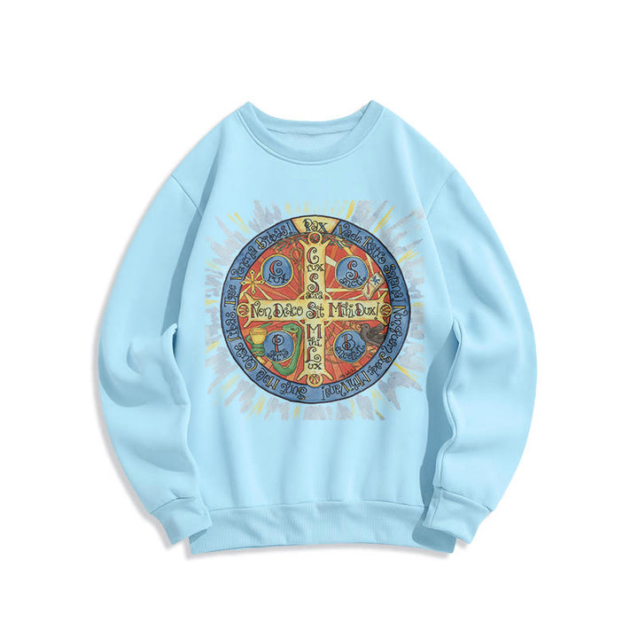 Christianartworkshop Classic Colored Style Pax Benedictine Cross Fleece Lined Polyester Sweatshirt - Blue - 2XL - image 25