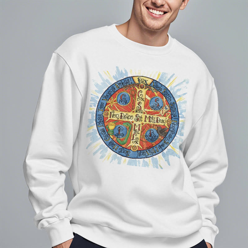 Christianartworkshop Classic Colored Style Pax Benedictine Cross Fleece Lined Polyester Sweatshirt - image 8