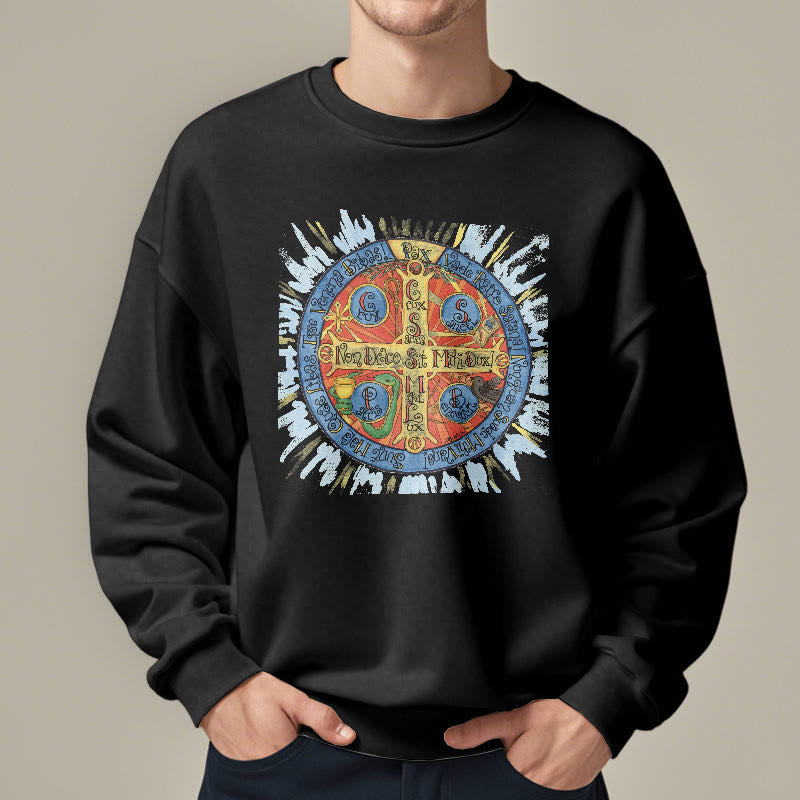 Christianartworkshop Classic Colored Style Pax Benedictine Cross Fleece Lined Polyester Sweatshirt - image 2