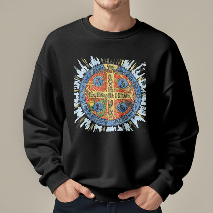Christianartworkshop Classic Colored Style Pax Benedictine Cross Fleece Lined Polyester Sweatshirt - image 2