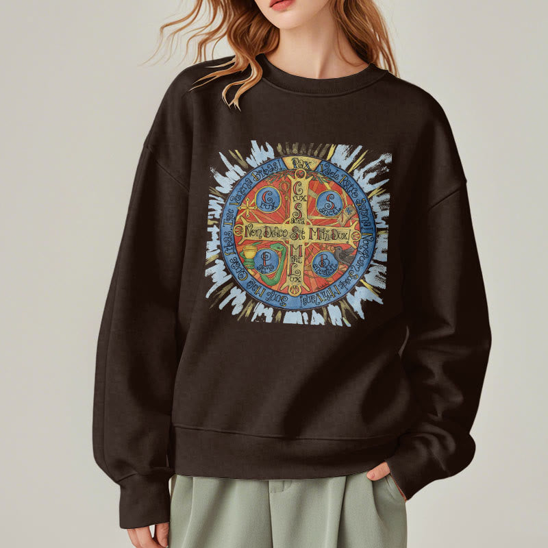 Christianartworkshop Classic Colored Style Pax Benedictine Cross Fleece Lined Polyester Sweatshirt - image 18