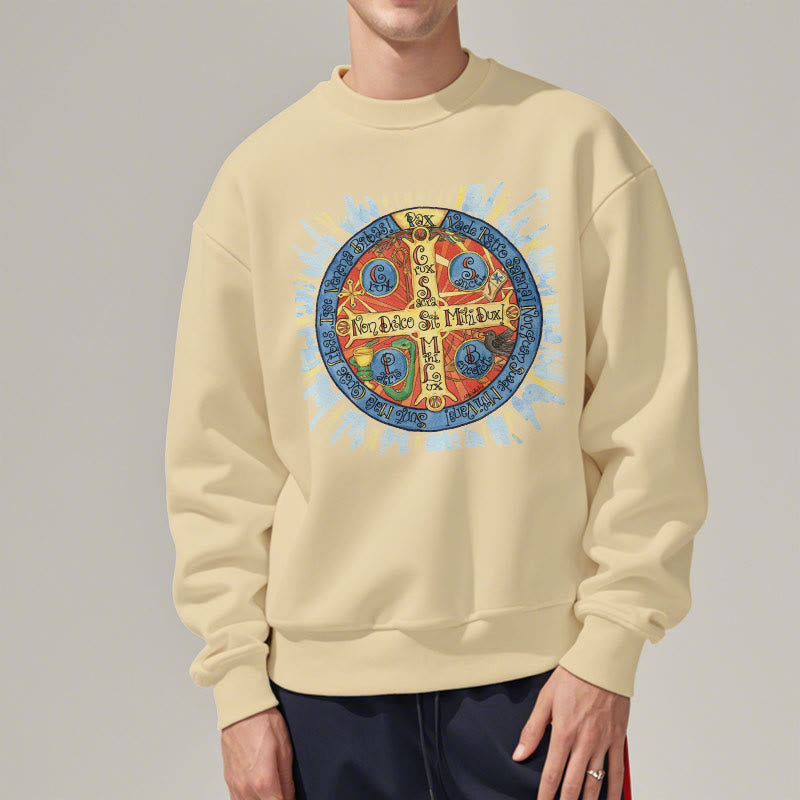 Christianartworkshop Classic Colored Style Pax Benedictine Cross Fleece Lined Polyester Sweatshirt - image 13