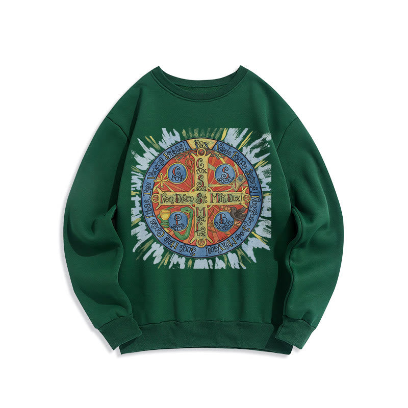 Christianartworkshop Classic Colored Style Pax Benedictine Cross Fleece Lined Polyester Sweatshirt - Green - 2XL - image 20