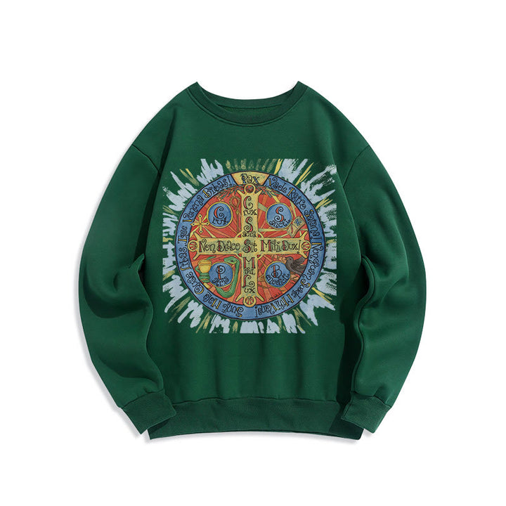 Christianartworkshop Classic Colored Style Pax Benedictine Cross Fleece Lined Polyester Sweatshirt - Green - 2XL - image 20