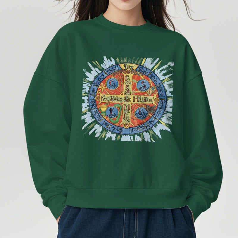 Christianartworkshop Classic Colored Style Pax Benedictine Cross Fleece Lined Polyester Sweatshirt - image 23