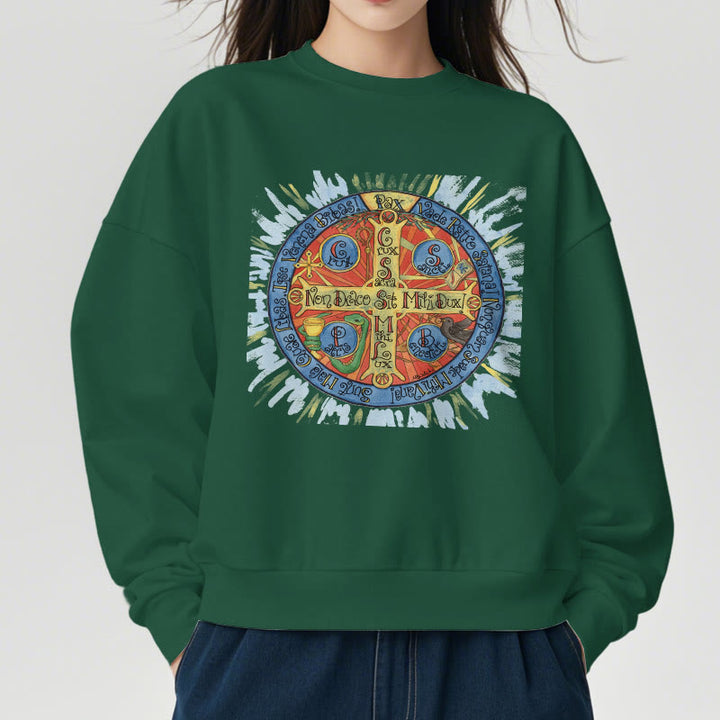 Christianartworkshop Classic Colored Style Pax Benedictine Cross Fleece Lined Polyester Sweatshirt - image 23