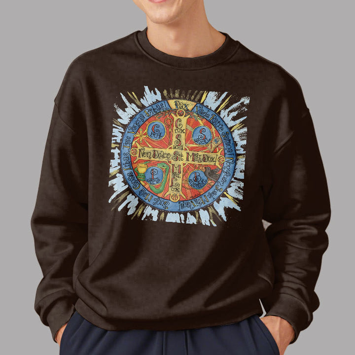 Christianartworkshop Classic Colored Style Pax Benedictine Cross Fleece Lined Polyester Sweatshirt - image 17