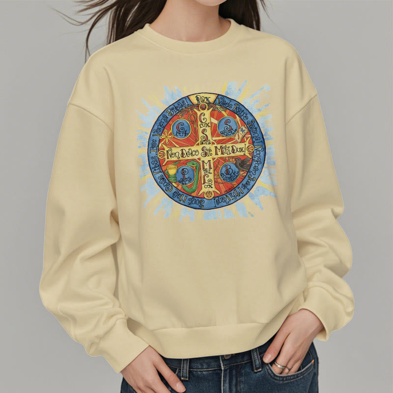 Christianartworkshop Classic Colored Style Pax Benedictine Cross Fleece Lined Polyester Sweatshirt - image 12
