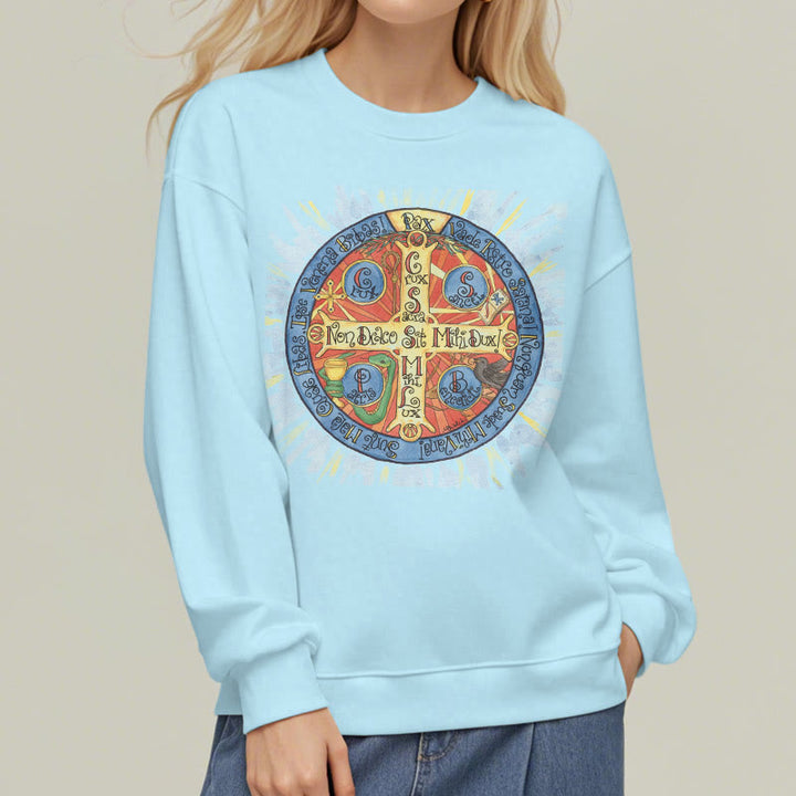 Christianartworkshop Classic Colored Style Pax Benedictine Cross Fleece Lined Polyester Sweatshirt - image 28