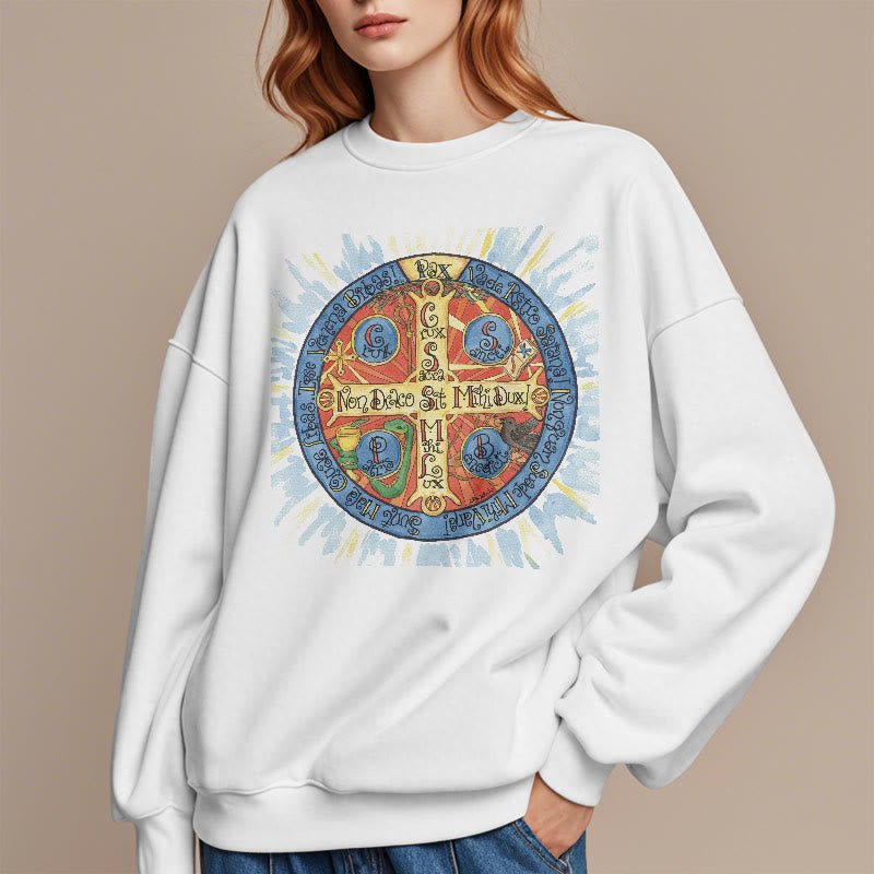 Christianartworkshop Classic Colored Style Pax Benedictine Cross Fleece Lined Polyester Sweatshirt - image 7