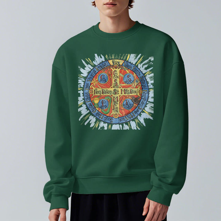 Christianartworkshop Classic Colored Style Pax Benedictine Cross Fleece Lined Polyester Sweatshirt - image 22