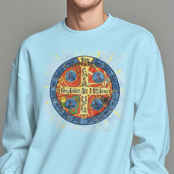 Christianartworkshop Classic Colored Style Pax Benedictine Cross Fleece Lined Polyester Sweatshirt - image 27
