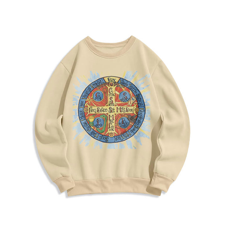 Christianartworkshop Classic Colored Style Pax Benedictine Cross Fleece Lined Polyester Sweatshirt - Beige - 2XL - image 10