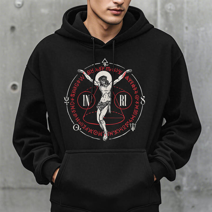 Christianartworkshop Classic Style Sacred INRI Crucifix Faith Fleece Lined Polyester Hoodie