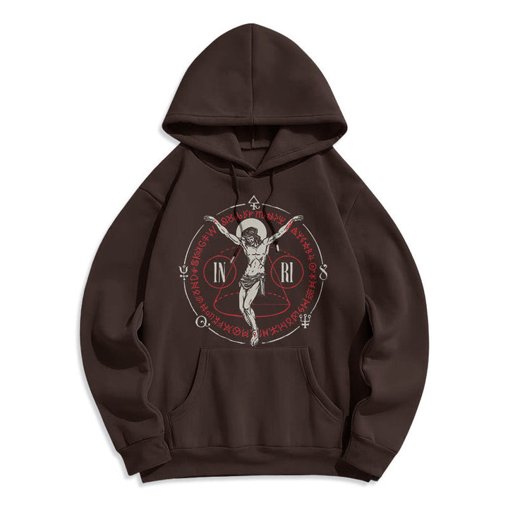 Christianartworkshop Classic Style Sacred INRI Crucifix Faith Fleece Lined Polyester Hoodie