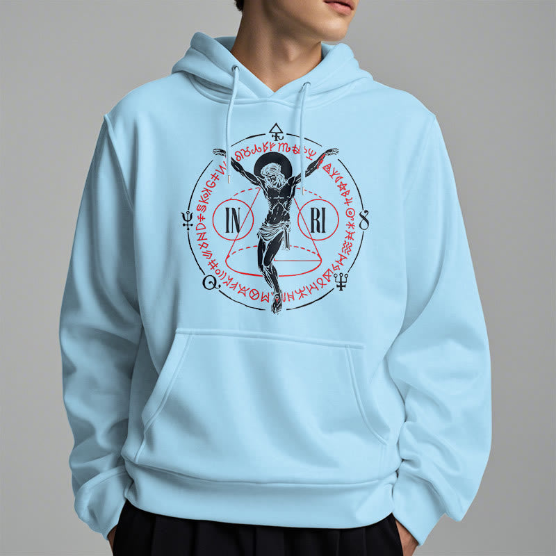 Christianartworkshop Classic Style Sacred INRI Crucifix Faith Fleece Lined Polyester Hoodie