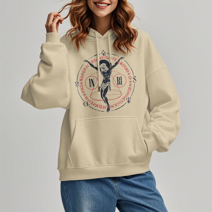 Christianartworkshop Classic Style Sacred INRI Crucifix Faith Fleece Lined Polyester Hoodie