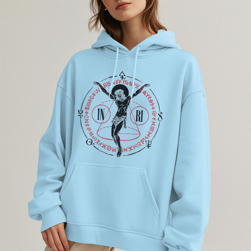 Christianartworkshop Classic Style Sacred INRI Crucifix Faith Fleece Lined Polyester Hoodie