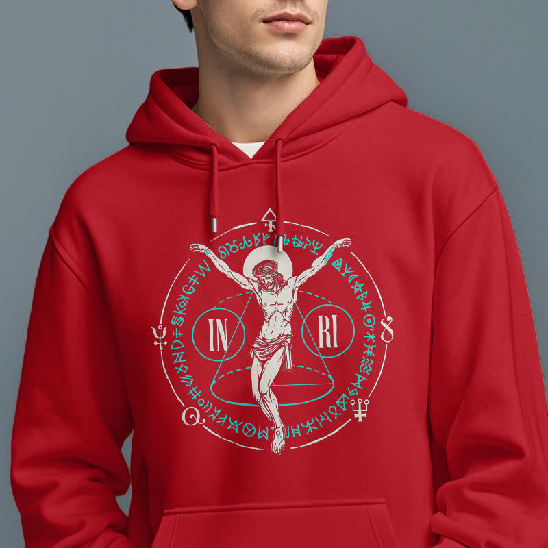 Christianartworkshop Classic Style Sacred INRI Crucifix Faith Fleece Lined Polyester Hoodie