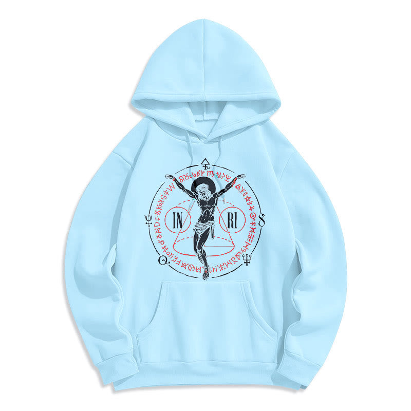 Christianartworkshop Classic Style Sacred INRI Crucifix Faith Fleece Lined Polyester Hoodie