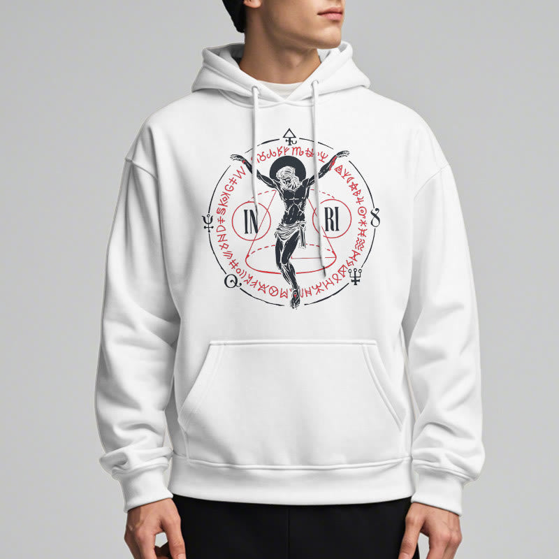 Christianartworkshop Classic Style Sacred INRI Crucifix Faith Fleece Lined Polyester Hoodie