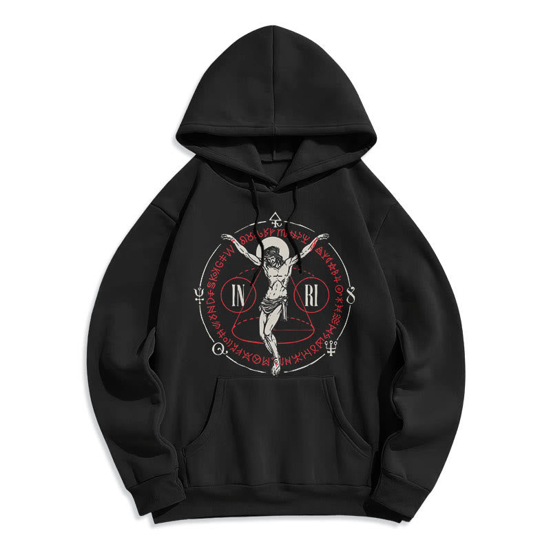 Christianartworkshop Classic Style Sacred INRI Crucifix Faith Fleece Lined Polyester Hoodie