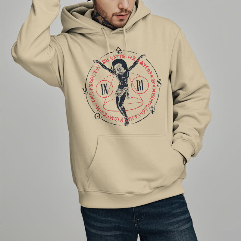 Christianartworkshop Classic Style Sacred INRI Crucifix Faith Fleece Lined Polyester Hoodie