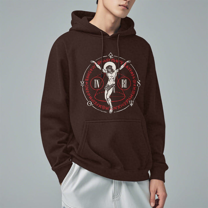 Christianartworkshop Classic Style Sacred INRI Crucifix Faith Fleece Lined Polyester Hoodie