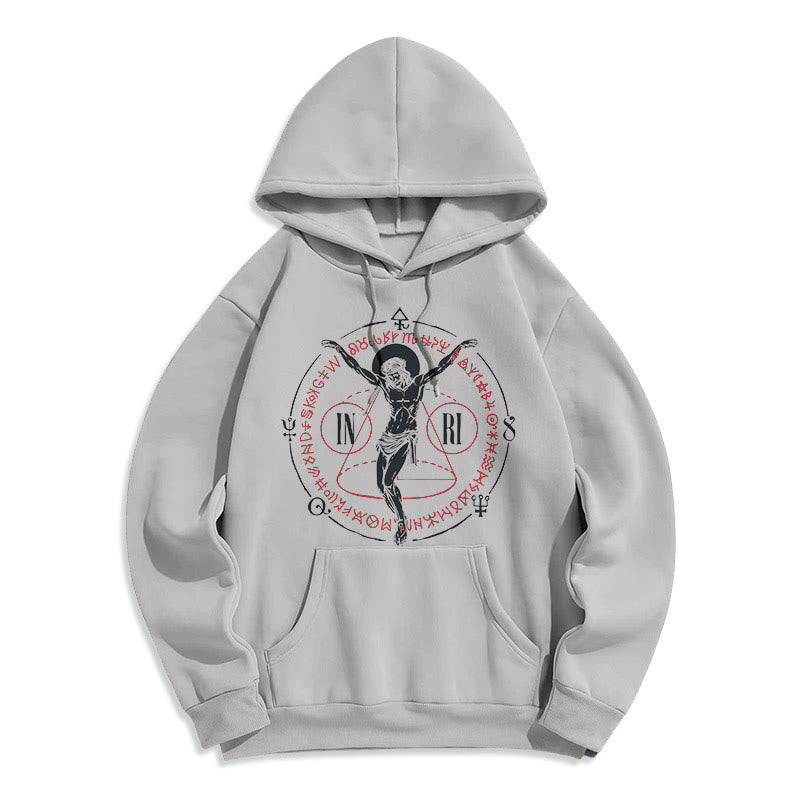 Christianartworkshop Classic Style Sacred INRI Crucifix Faith Fleece Lined Polyester Hoodie