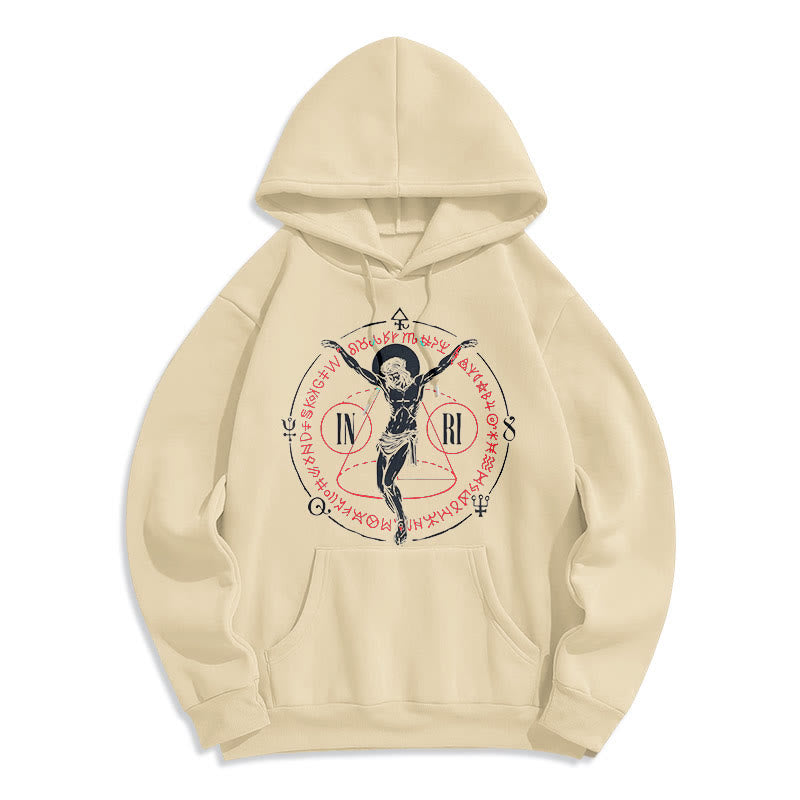 Christianartworkshop Classic Style Sacred INRI Crucifix Faith Fleece Lined Polyester Hoodie