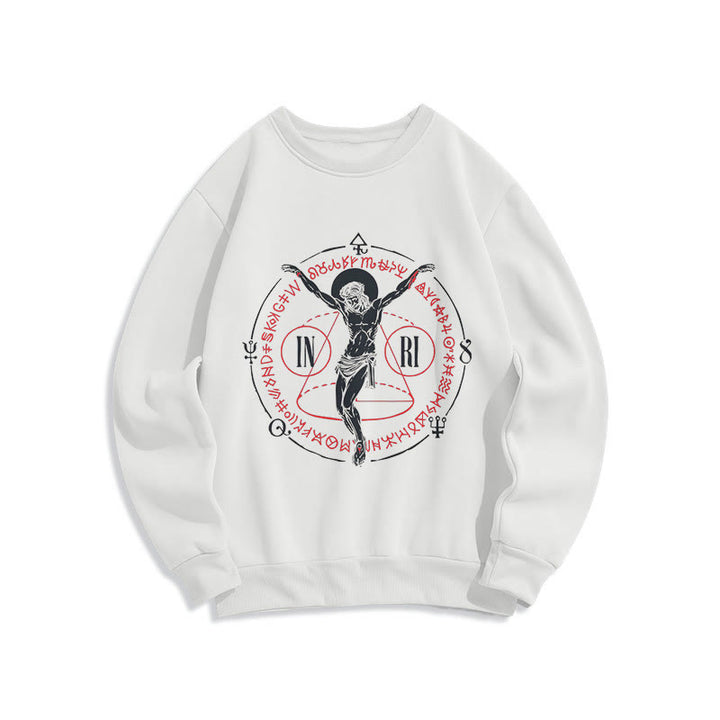 Christianartworkshop Classic Style Sacred INRI Crucifix Faith Fleece Lined Polyester Sweatshirt