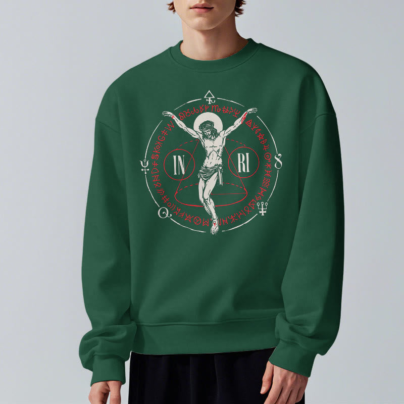 Christianartworkshop Classic Style Sacred INRI Crucifix Faith Fleece Lined Polyester Sweatshirt