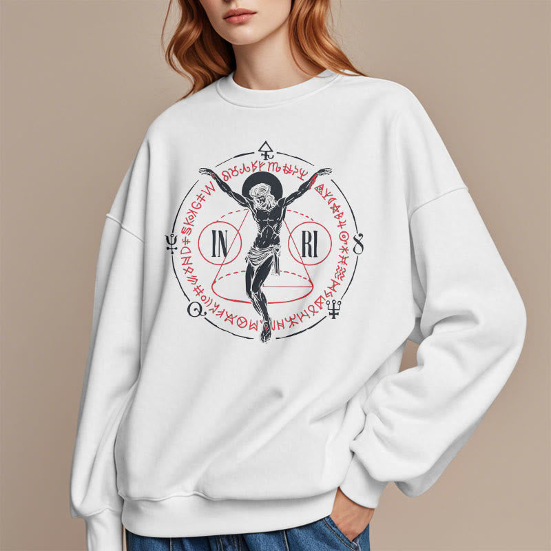 Christianartworkshop Classic Style Sacred INRI Crucifix Faith Fleece Lined Polyester Sweatshirt