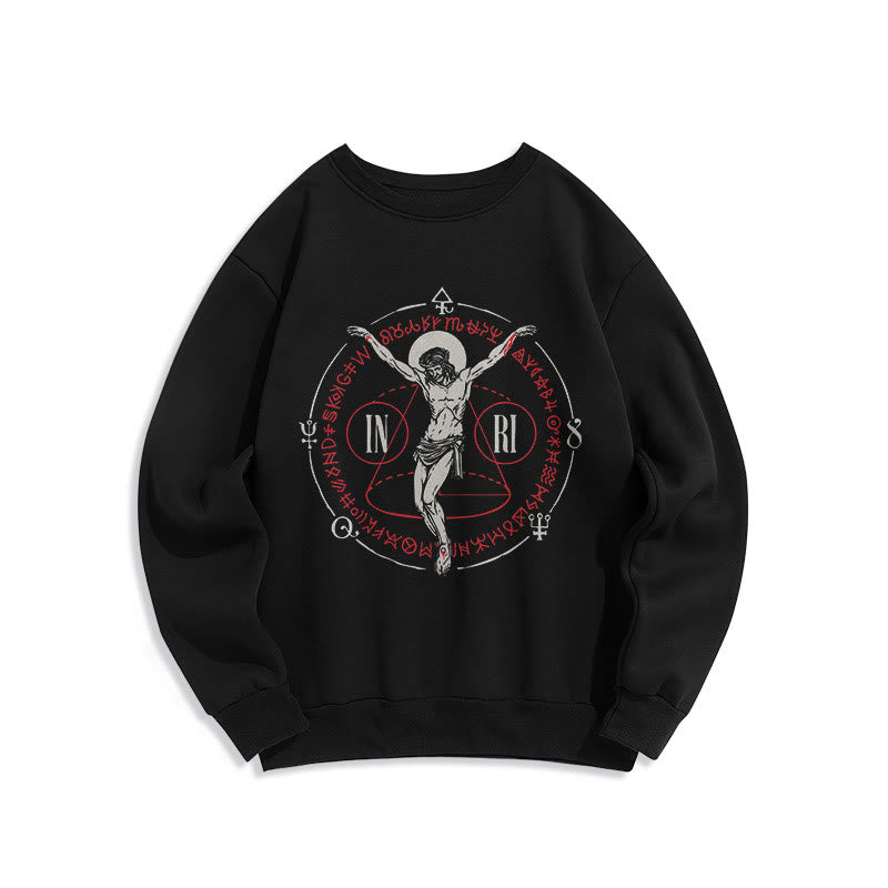 Christianartworkshop Classic Style Sacred INRI Crucifix Faith Fleece Lined Polyester Sweatshirt