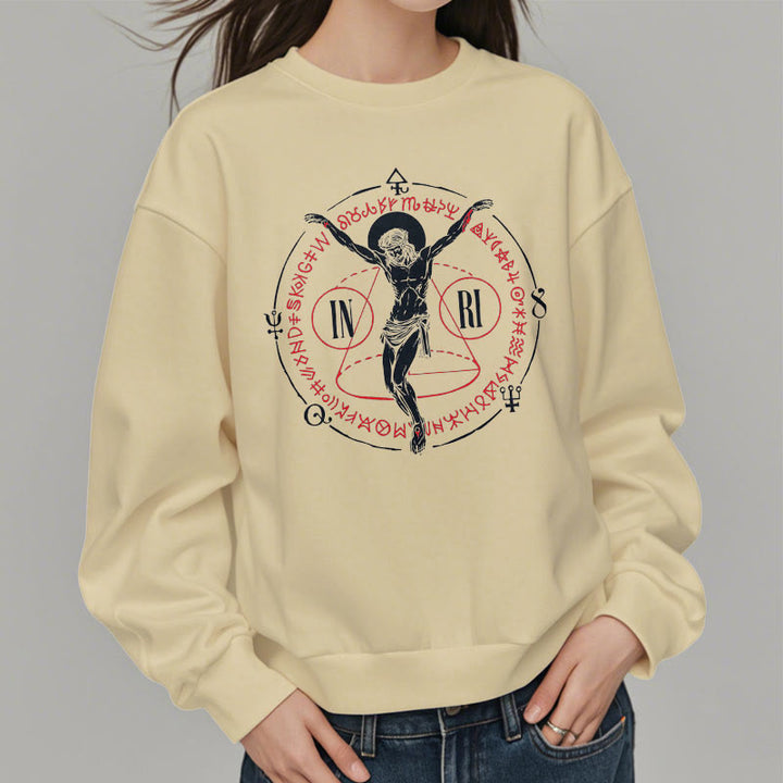 Christianartworkshop Classic Style Sacred INRI Crucifix Faith Fleece Lined Polyester Sweatshirt