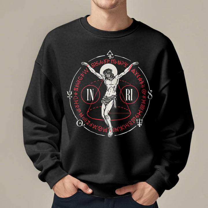 Christianartworkshop Classic Style Sacred INRI Crucifix Faith Fleece Lined Polyester Sweatshirt