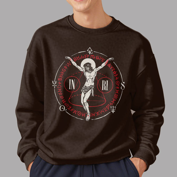 Christianartworkshop Classic Style Sacred INRI Crucifix Faith Fleece Lined Polyester Sweatshirt