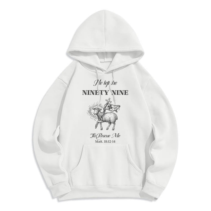 Christianartworkshop Quotation Style He Left the Ninety-Nine Fleece Lined Polyester Hoodie - White - 2XL - image 0
