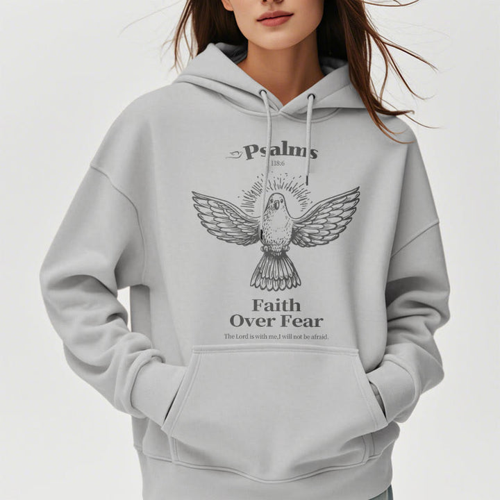 Christianartworkshop Classic Quotation Style Faith Over Fear Fleece Lined Polyester Hoodie