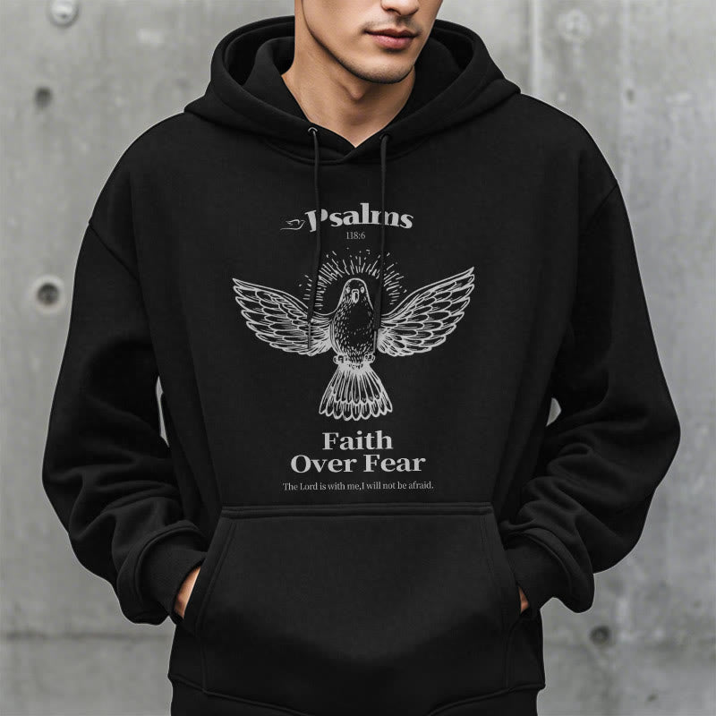 Christianartworkshop Classic Quotation Style Faith Over Fear Fleece Lined Polyester Hoodie