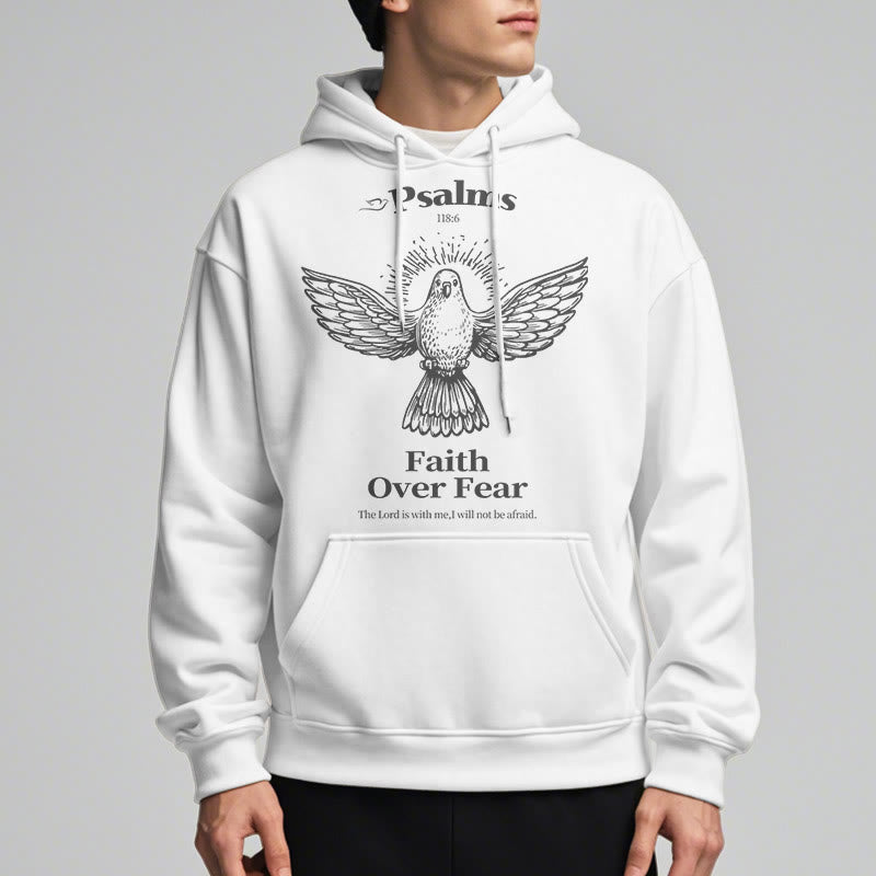 Christianartworkshop Classic Quotation Style Faith Over Fear Fleece Lined Polyester Hoodie